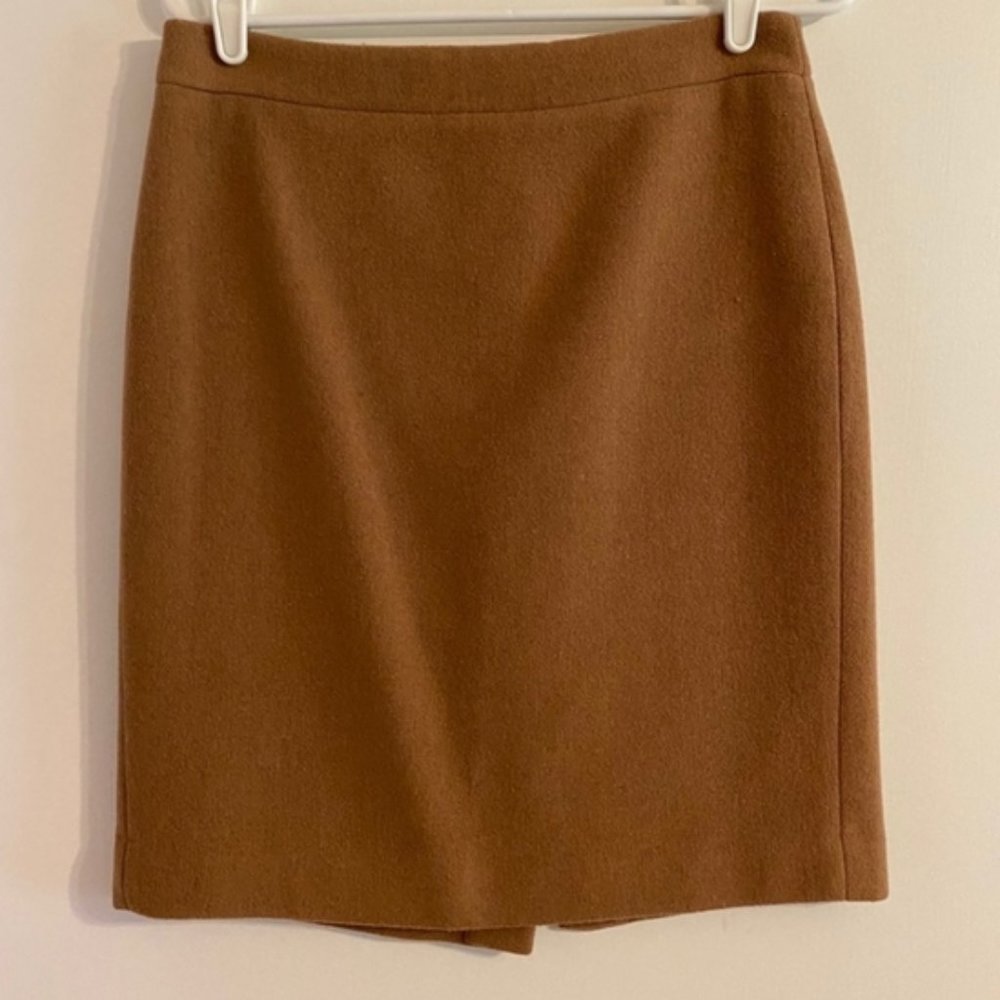 J. Crew Wool Pencil Skirt in Camel Brown